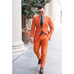 Brand New Orange Men Wedding Tuxedos High Quality Groom Tuxedos Notch Lapel Two Button Men Blazer 2 Piece Suit(Jacket+Pants+Tie) 1611