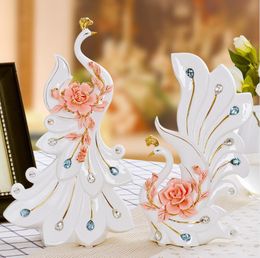 white ceramic Peacock lovers home decor crafts room decoration handicraft ornament porcelain animal figurine wedding decoration