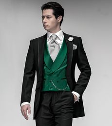 New Design Black 3 Piece Suit Men Wedding Tuxedos Excellent Groom Tuxedos Men Business Dinner Prom Blazer(Jacket+Pants+Tie+Vest) 2070