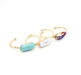 Fashion Gold Plated Bracelets Geometry Natural Stone Turquoise Open Cuff Bracelet Bangle For Women Brand Jewellery