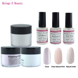 6 in 1 French Manicure Dipping Powder Tool Kits Set 15ml Base Coat Top Coat Activator + 10g/Box Dip Powder Nails Natural Dry