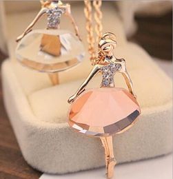 DHL Diamond Sweater Necklace Girls Boho Bijoux Gold Plated Crystal Ballet Girl Statement Necklaces Pendants For Women Wedding Gift