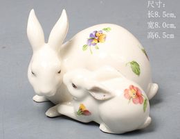 ceramic small flowers rabbit home decor crafts room decoration garden ornaments porcelain animal figurines wedding decoration