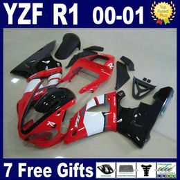 High quality fairing kit for Yamaha YZF R1 2000 2001 black red white fairings set YZFR1 00 01 SD59
