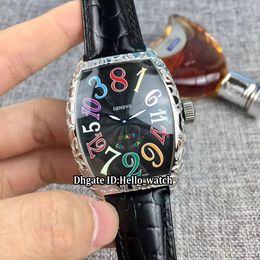 New CRAZY HOURS Colour DREAMS 8880 Black Dial Automatic Mens Watch Silver Cracked Case Leather Strap High Quality Gents Wristwatches