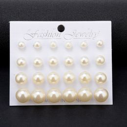 Ohrringe für Frau Mode weiße Perle Piercing Ohrstecker Frauen Dame Schmuck 6mm / 8mm / 10mm / 12mm Mix Größe 1 Karte 24 Stück Perlen Ohrringe