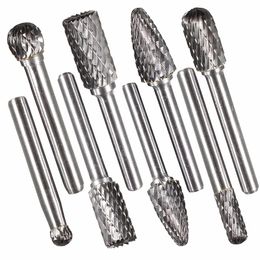 Freeshipping 8Pcs/lot Tungsten Carbide Burr Bit 1/4 Inch 6mm Rotary Cutter Files CNC Engraving Set Double Rotary Tool Best Price
