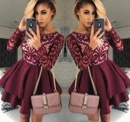 2019 Cheap Short Burgundy Homecoming Dress A Line Long Sleeves Juniors Sweet 15 Graduation Cocktail Party Dress Plus Size Custom Made