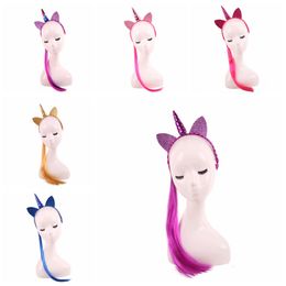 Girls Hair Band Wig Ponytail Hairbands Unicorn Headbands baby girl cosplay costume makeup hair accessories for halloween and christmas