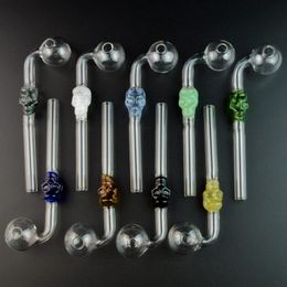 Wholesale Colourful Smoking Glass Pipe Oil Burner Pipe Curved Skull Spoon Pipes 5.5 Inch Hand Pipes Pyrex Glass Pipe SW21