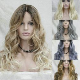 free shipping charming beautiful new Hot sell synthetic Blonde Lace Front Wig straight Curly Long Wavy hair gradient Ombre wig