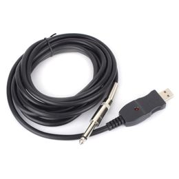 Freeshipping 300CM Long Guitar Bass 1/4'' 6.3mm Jack To USB Link Connexion Instrument Cable Adapter Black Colour