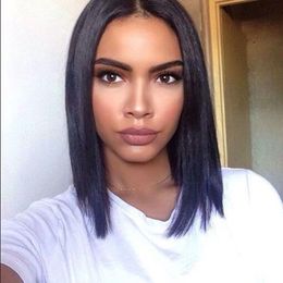 NEW Shoulder length short bob style silky straight wig Brazilian Hair simulation human hair short bob straight wig in large stock