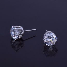 6mm/8mm Zircon CZ Round Stud Earrings Hip hop Jewellery Men Copper Material Iced Out Bling Push-back