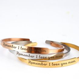 Fashion jewelry accessories Womens Bangle Bracelet Engraved Remember I Love You MOM, Always Inspiration Gold Bracelet, Perfect Gift for Mum