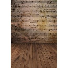 Retro Vintage Music Notes Wall Photography Backdrops Brown Wooden Floor Newborn Baby Photo Props Kids Children Studio Background
