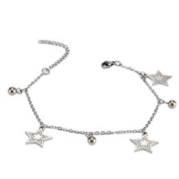 stainless steel Silver Bracelet Double Chain 3 Star Pendant and 5 Ball Pendant Anklet Adjustable Size