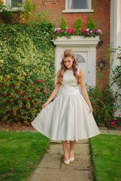 Tea Length Vintage Short Wedding Dresses Sleeveless Simple Informal Reception Bridal Gowns Second Wedding Dress Custom Made