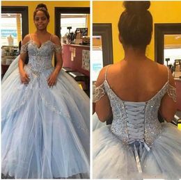 Modest Gorgeous Off-the-Shoulder Evening Dresses Crystal Beading Sequins Tulle Ball Gown Birthday Dresses Formal Dress Plus Size Prom Gowns