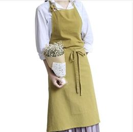 9 Colours Full Length Cotton Linen Apron Barista Cafe Waitress Bar Bakery Catering Uniform Painter Florist Gardener Workwear B83