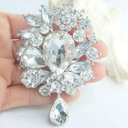 8*5.5cm Large Flower Waterdrop Brooch Big Crystal Wedding Brooch Fashion Costume Brooch for Women Banquet Top Quality