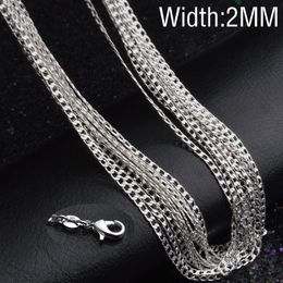 2MM 925 sterling silver Side chains 16 18 20 22 24 26 28 30 inches Silver Plated necklace For women&female Fashion Jewelry