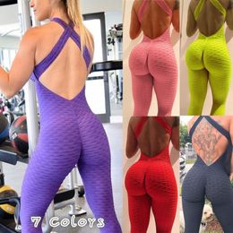 2018 Sexy Womens High Stretchy Halter Backless Sport Exercise Polyester Yoga Jumpsuit Bodysuit Running Overall