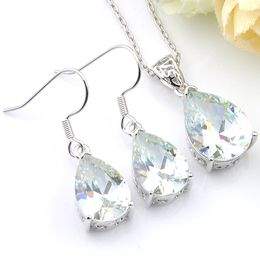 Luckyshine Women Wedding Jewellery Sets White Topaz Water Drop 925 Silver Earrings Pendants Sets Frees Shipping