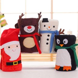 Cartoon Christmas Flannel Blanket Foldable Santa Claus Snowman Penguin Deer Pattern Carpet Washable Keep Warm Soft Blankets 18ry ff