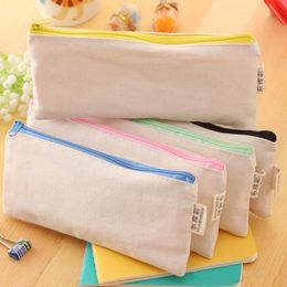 20pcs/lot 20.5*8.5cmDIY White canvas blank plain zipper Pencil pen bags stationery cases clutch organizer bag Gift storage pouch