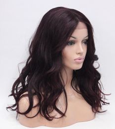 free shipping Charming beautiful Hot Quality Details about Lace Front Wig Quality Heat Ok Synthetic Off Black Mix Deep Purple Wavy Long Wi