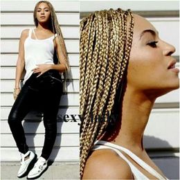 Honey Blonde Micro Braid Wig Synthetic Lace Front Wig Heat Resistant Fibre black/brown /burgundy Braided Box Braids Wig for Black Women