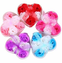 Mix Colours Heart-Shaped 100% Natural Rose Soap Flower Romantic Hand-made Bath Soap Gift (6pcs=one box) LX3907