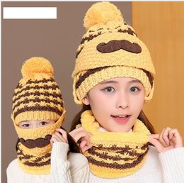 winter warm crochet hats mask neckerchief 3pcs/set winter cycling skiing sport knitted beanies for baby women new style plush earmuffs hat