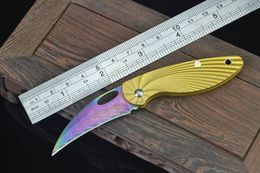 Small Folding Knife Damascus Steel Colorful Titanium Coated Blade CNC Steels Handle EDC Pocket Knives