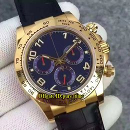 Best Quality 40mm V6S 116518 Blue Dial Cosmograph Cal.4130 Automatic Chronograph Mens Watch Stopwatch Leather Strap Yellow Gold