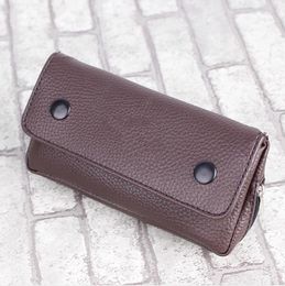 High end thick brown coffee pipe soft bag double-layer double buckle broken leather antiskid smoking accessories packaging