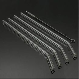 4Pcs Straight Bent Glass Tube Reusable Drinking Straw Sucker With Cleaning Brush Events Party Favors Supplies Accessories