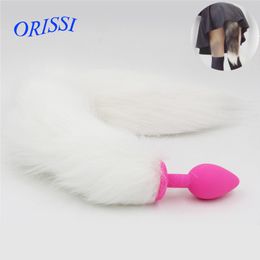 ORISSI Sexy Charming White Fox Cat Tail Anal Plug Prostate Massager Butt Plug Anal Sex Toy For Sex Adult Games S924