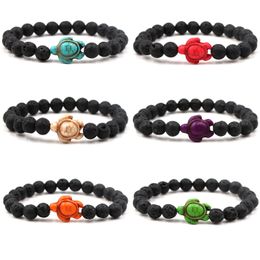 8 Colours Tortoise Lava Stone Bracelet Aromatherapy Essential Oil Diffuser Bracelet Charms for Men Women Stretch Jewellery