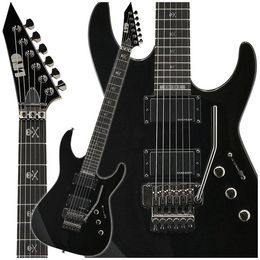 LTD KH 202 Kirk Hammett Distressed Black Electric Guitar Active Copy EMG Pickups, Black Floyd Rose Tremolo Tailpiece, Skull & Bones Inlay