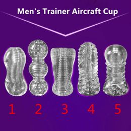 5 Sizes Men's Transparent Trainer Aircraft Cup Sensitive Time Delay Training Penis Ring Male Masturbator