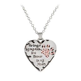 "no longer be my side but forever in my heart" Pink White Silver Crystal Cats Dogs Paws Claw Print & Heart Necklace