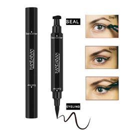 Dual-ended Black Liquid Eyeliner Pen with Stamp Seal Cat Eye Liner Template Card Stencils Makeup Tool