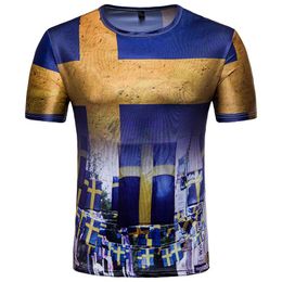 JM Men's clothing Viking Swedish fans print short-sleeved street dress casual T-shirt 2018 Russia World Cup blouse half sleeve