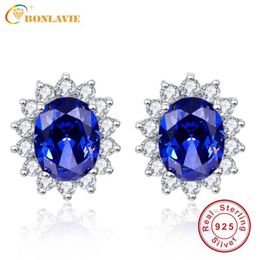 BONLAVIE 3ct Blue Tanzanite Earrings Luxury Kate Princess Diana 925 Sterling Silver Engagement Wedding Stud Earrings Brincos D1892601