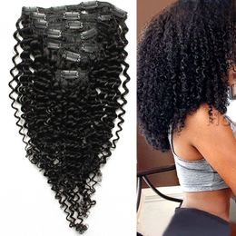 Kinky Curly Hair Machine Made Remy Clip In Human Hair Extensions Thick Natural Colour 100g 7pcs/Lot