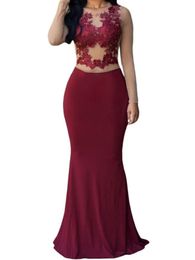 Sexy Illusion Long Sleeves Mermaid Prom Dresses Lace Applique Formal Long Sheath Prom Gowns O-Neckline Evening Party Dresses Custom Made