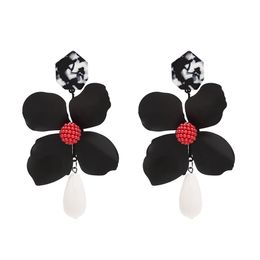Large Exaggerated Earrings Flower Shaped Alloy Enamel Acrylic Resin Beads Dangle Earrings For Women Jewelry