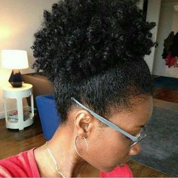 Short High Ponytail Human Hair Unprocessed Brazilian Virgin Hair Kinky Curly Ponytail Extensions 120g Afro puff ponytail for black women